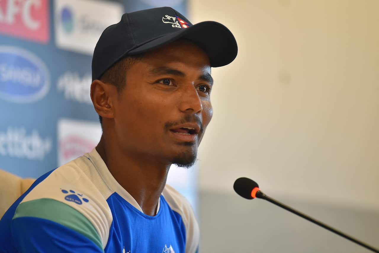 Nepal's captain Rohit Kumar Paudel speaks during a press conference on the eve of their Asia Cup cricket match against Pakistan at the Multan Cricket Stadium in Multan on 29 August, 2023.