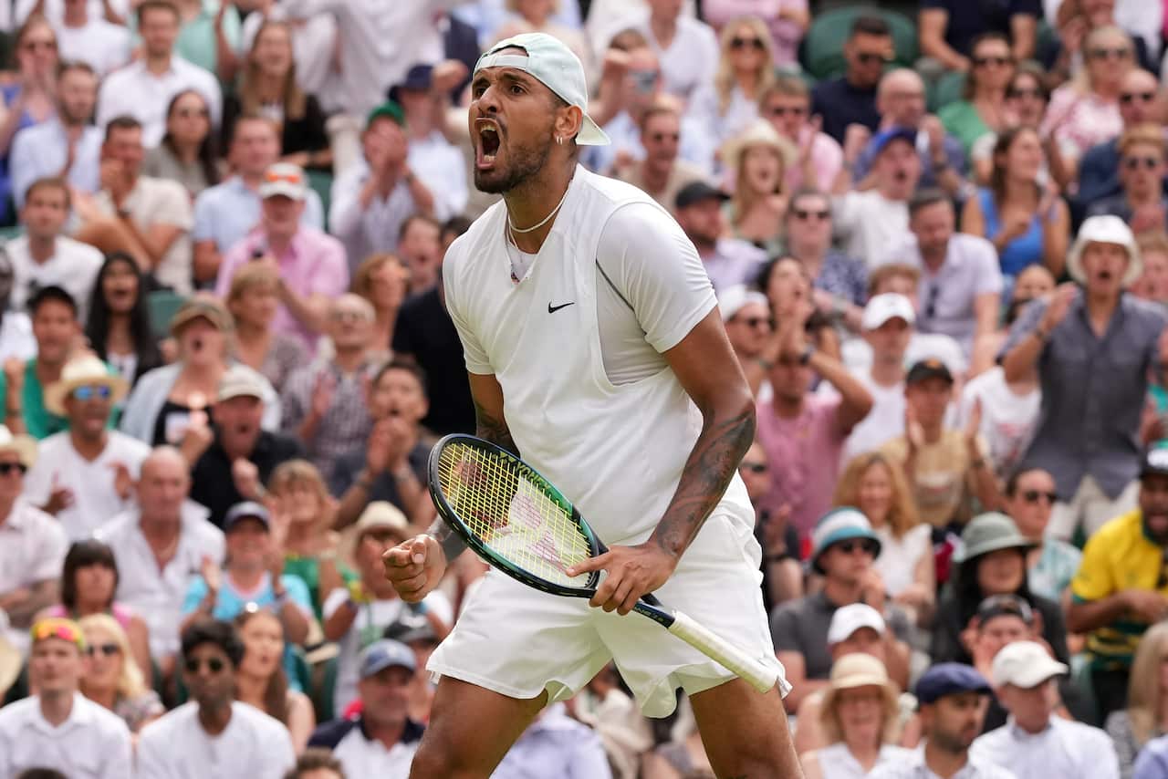 Nick Kyrgios on tennis court at Wimbledon