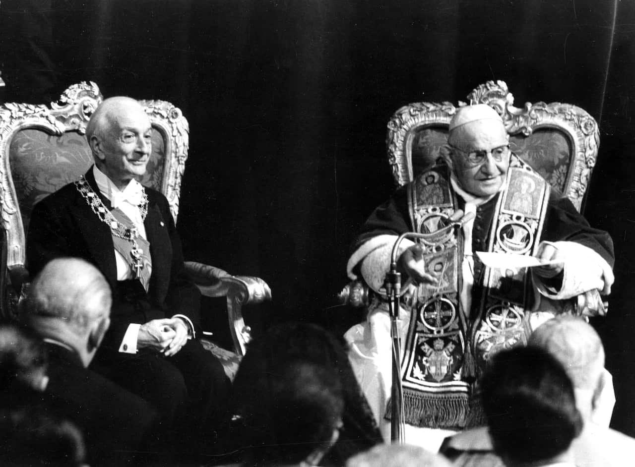 1963 Rome Italy-Visit of Pope John XXIII at the Quirinal Palaca with the President of the italian Republic Antonio Segni