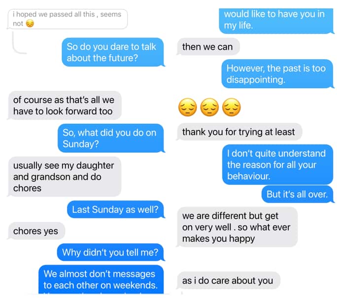 A screenshot of a text exchange