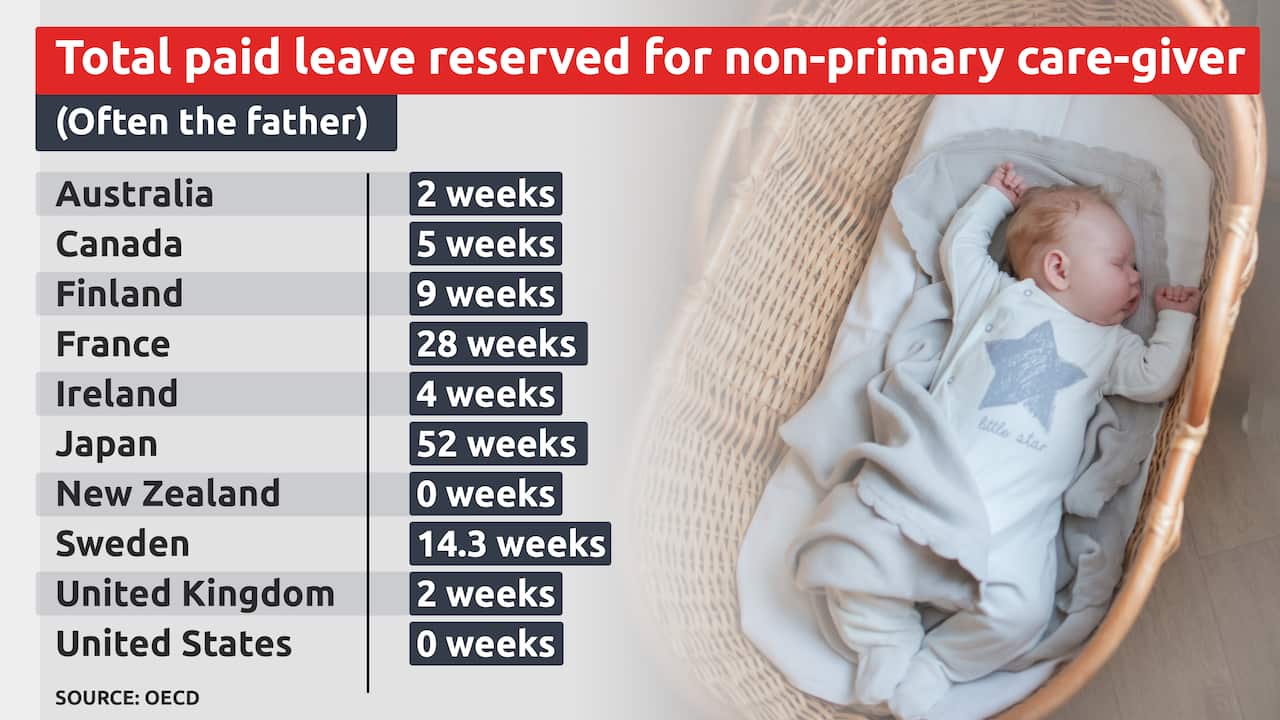 A chart showing paternity leave around the world.
