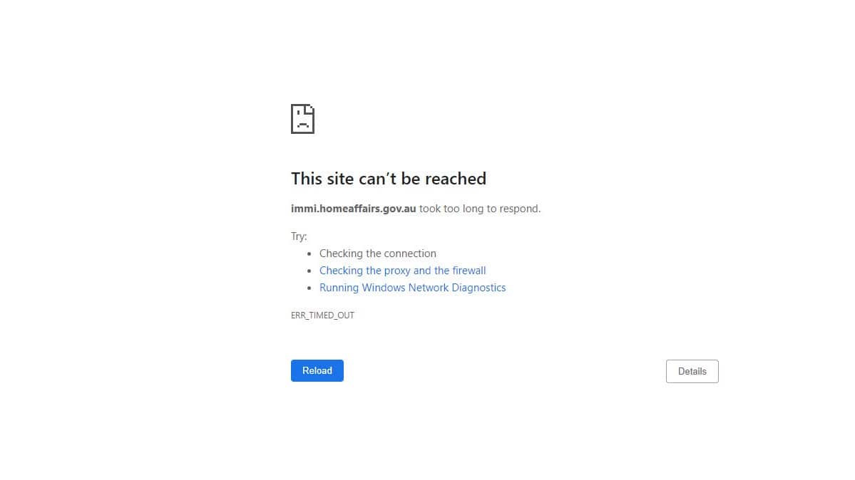 A webpage with an error message