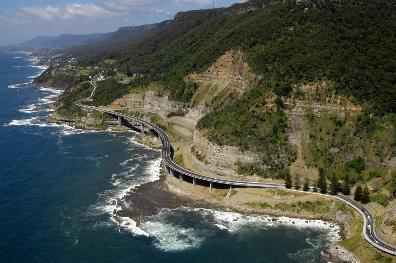 A view looking down at the Sea Cliff Bridge, south of Sydney,
