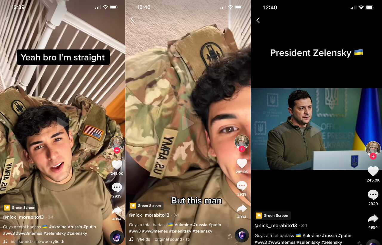 A TikTok of a man expressing his affection for Ukraine's President. 