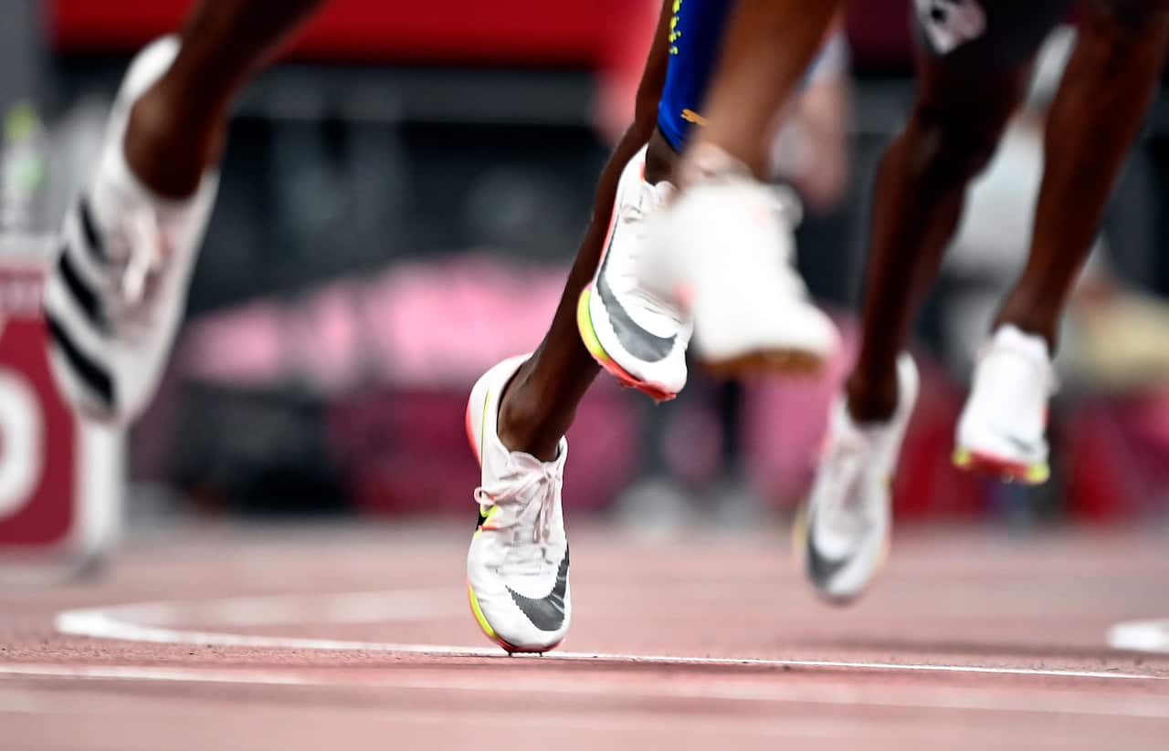Close up of sprinter's running shoes.