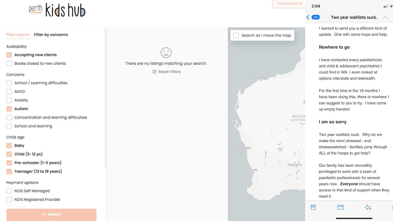 A screenshot of a service directory with no findings and a screenshot of the email saying they have no suggestions.