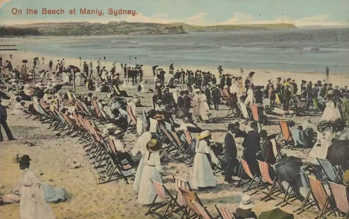A postcard depicting beach scenes in the early 1900s.