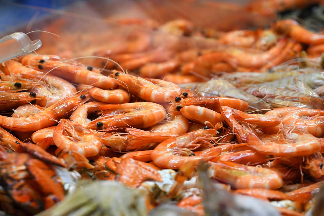 Seafood is seen on display for purchase at a market