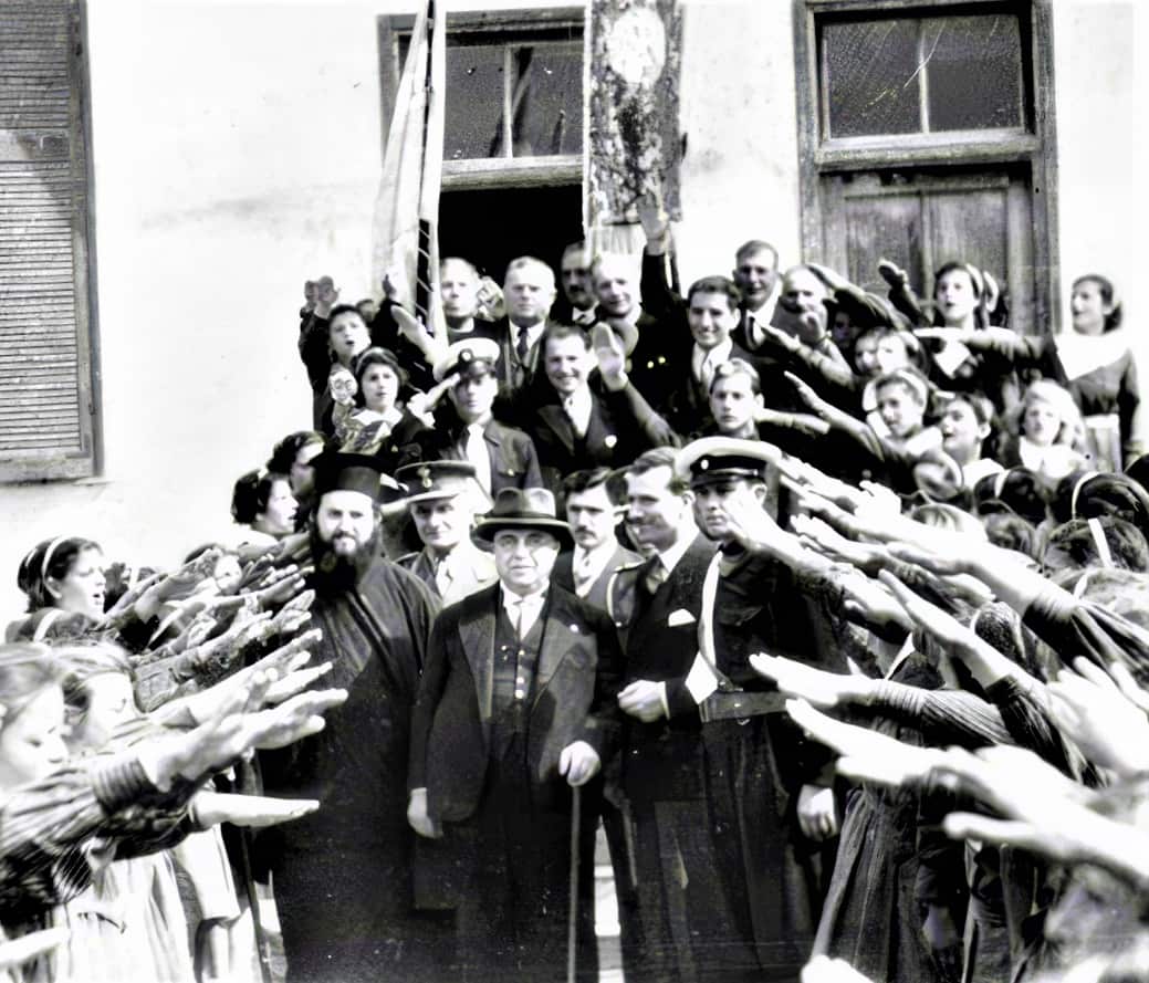 Ioannis Metaxas (in the centre) during the celebration of the establishment of the 4th of August Regime