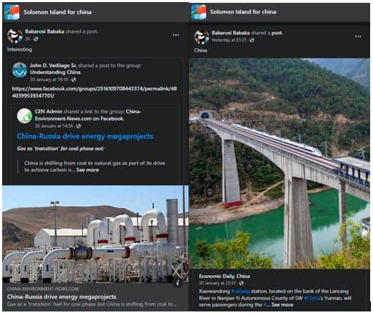 Screenshots from ‘Solomon Island for China’ public Facebook page