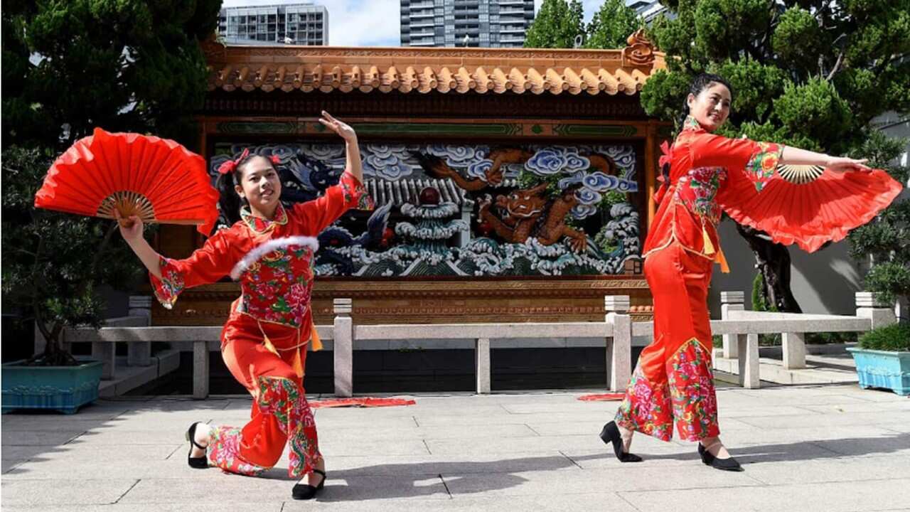 Chinese dancers perform during the Sydney Lunar Festival Media Launch at the Chinese Garden of Friendship in Sydney.jpg