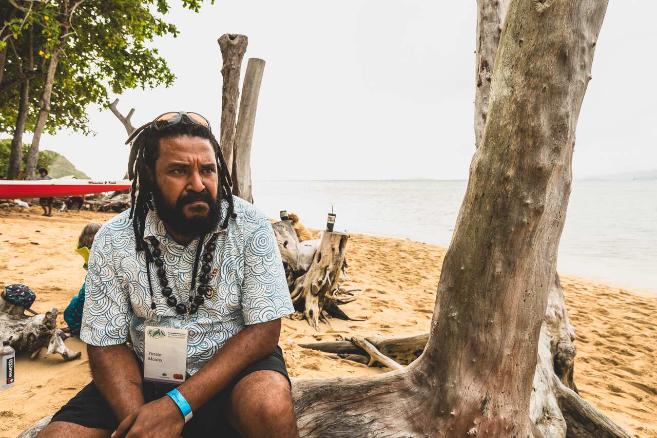 Yessie Mosby at the Wa'a Ceremony on Kualoa Beach in Hawai'i. Wednesday 5 June 2024. Credit_ Benjamin Warlngundu Ellis.jpg