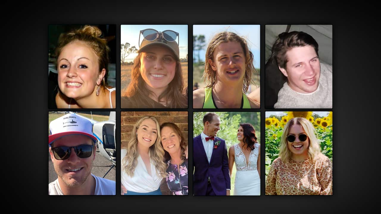 A black background featuring composite images of 10 people. 