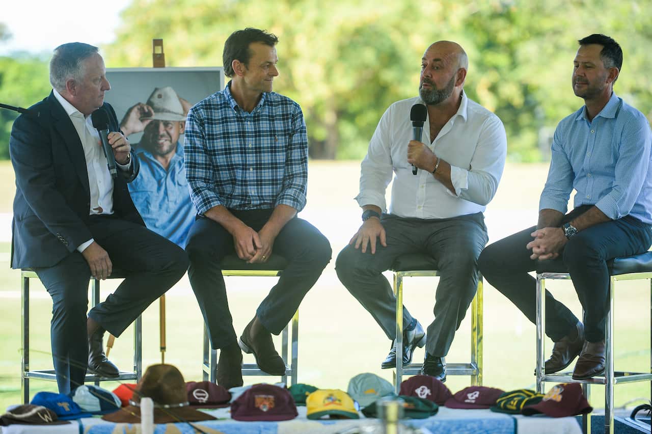 Ian Healy, Adam Gilchrist, Darren Lehmann and Ricky Ponting are pictured during the private memorial service for former Australian cricketer Andrew Symonds.