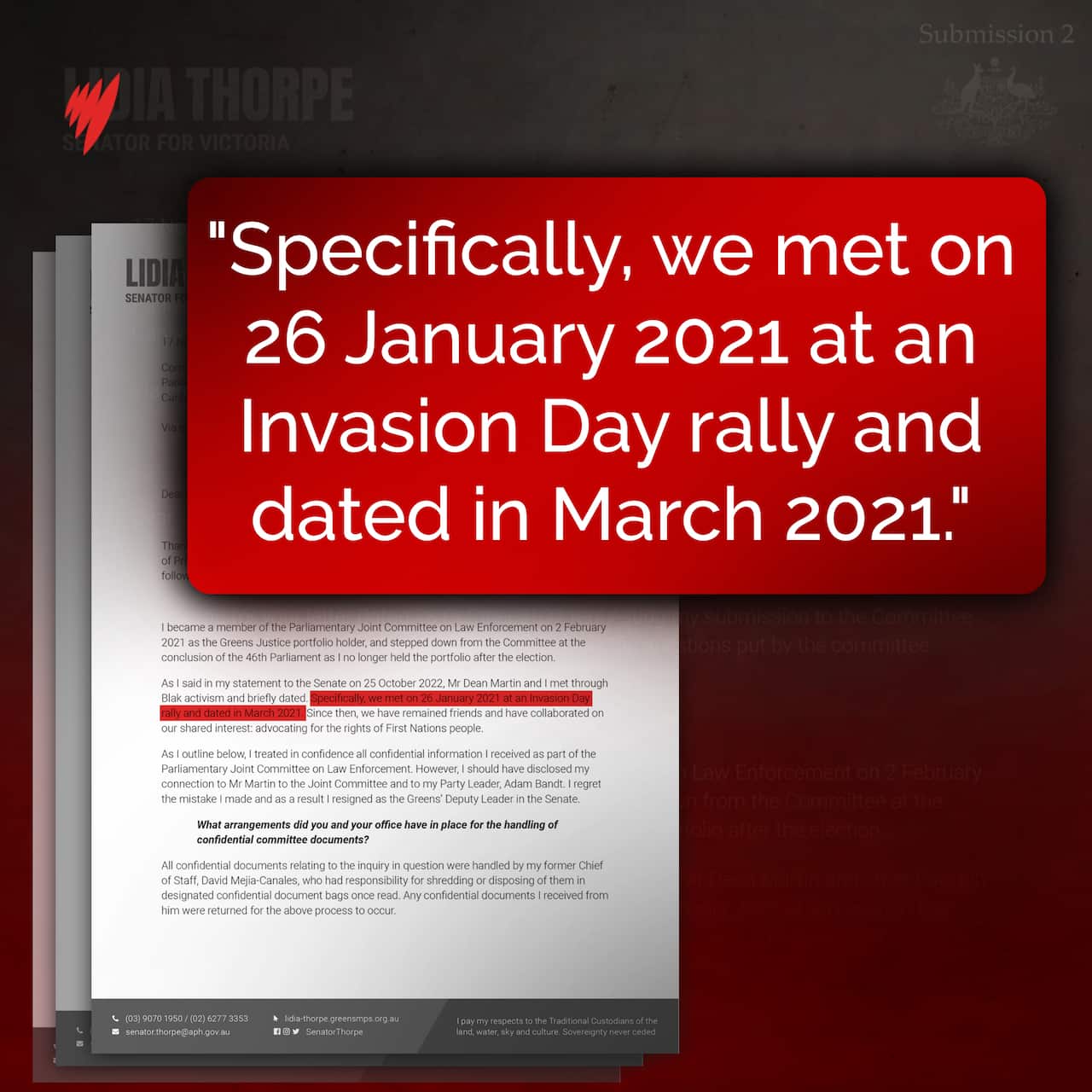 Graphic showing quote from Lidia Thorpe.