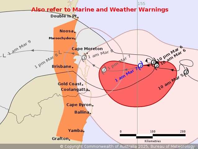 A map showing the predicted path of a cyclone