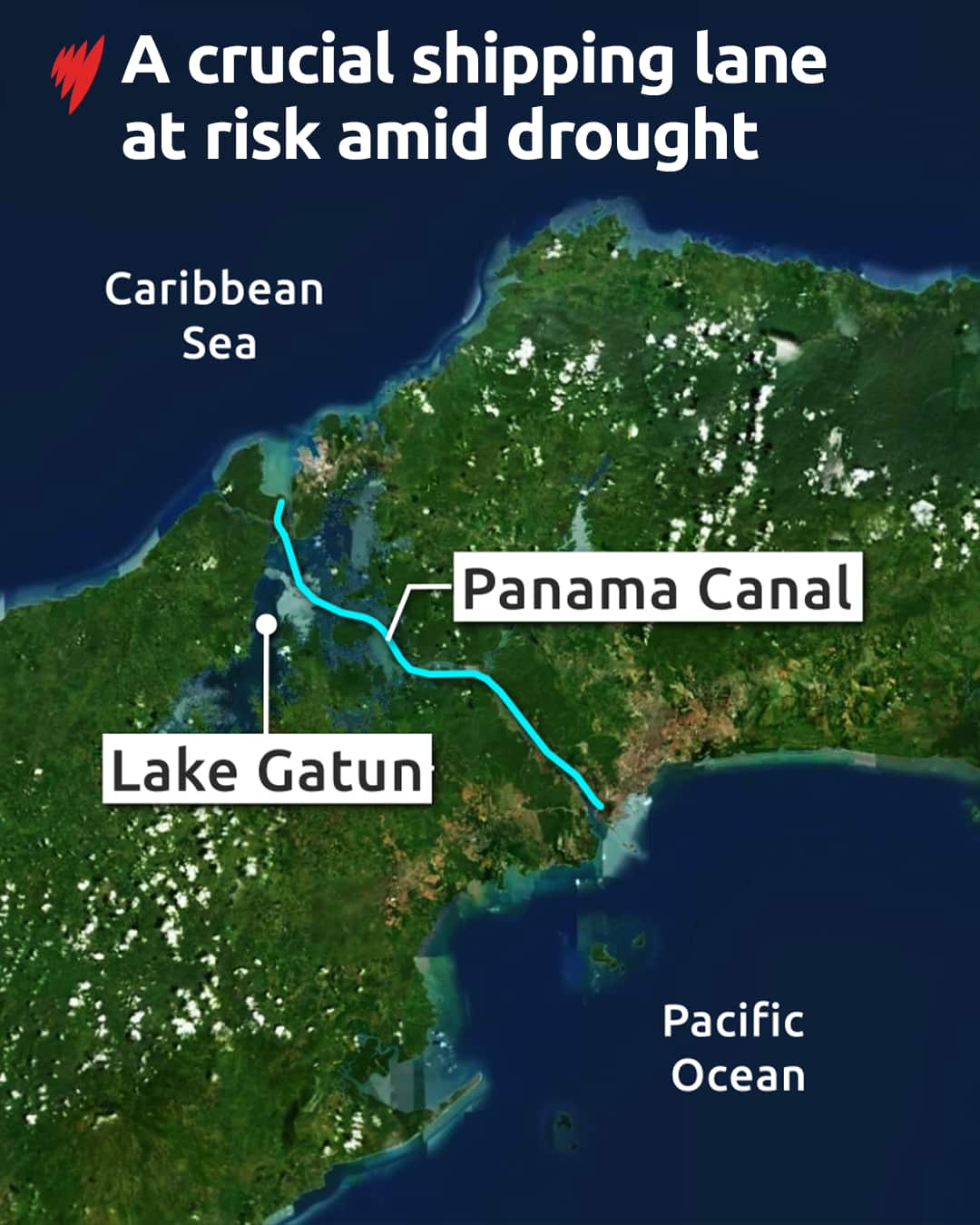 A map showing the Panama canal.