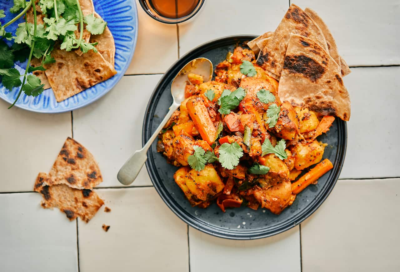 Curried Potato and Carrot with Flatbread