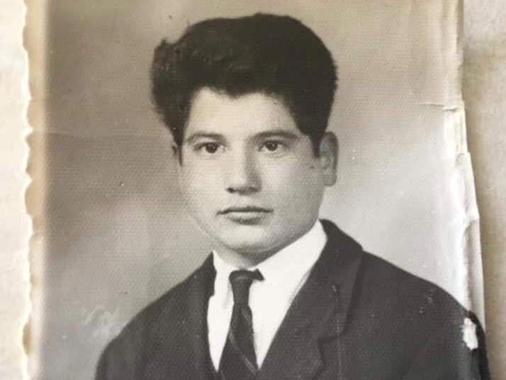 Sam in an old black and white photo when he was 16.