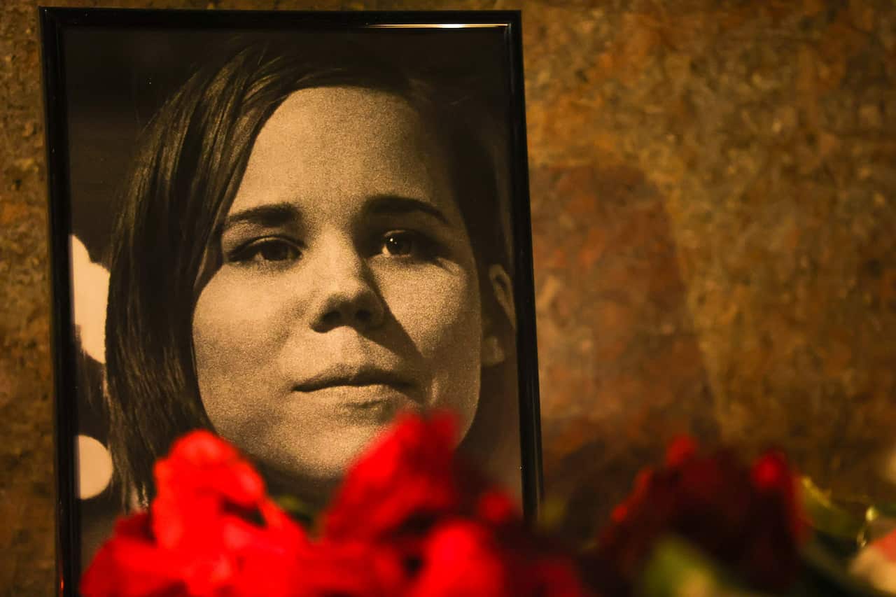 A memorial image of Daria Dugina (AAP)