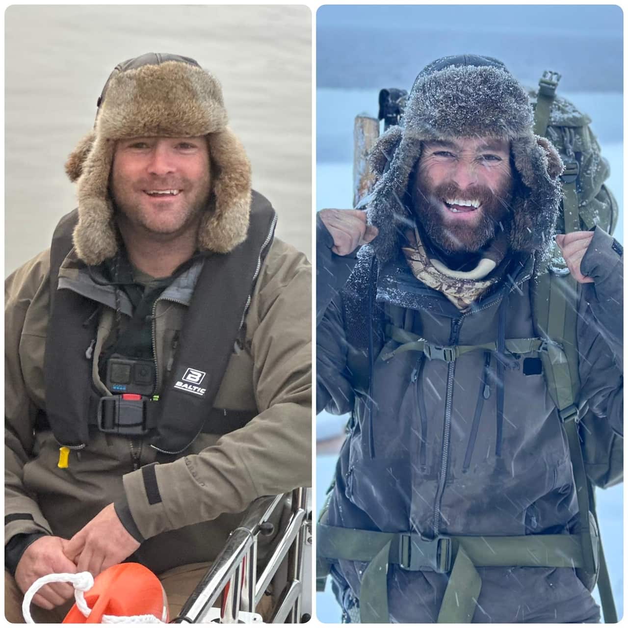 Trent Fenton before and after the show, notably skinnier and bearded on the right.
