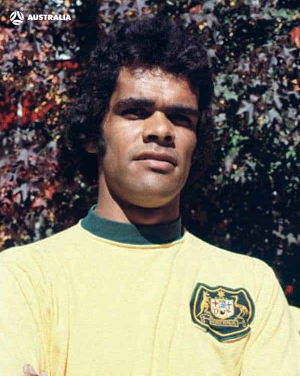 colour photo of harry williams wearing the green and gold national uniform.
