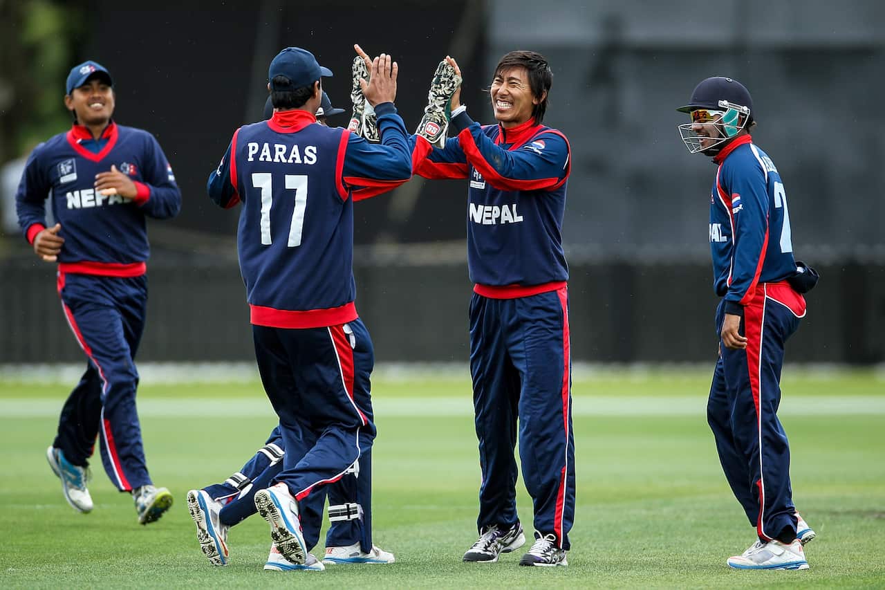 Nepal cricket team during the ICC Cricket World Cup Qualifier match between Canada and Nepal at Hagley Oval on 21 January, 2014 in Christchurch, New Zealand.