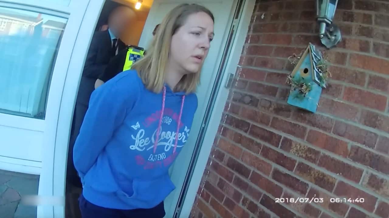 Lucy Letby being arrested at her home in 2018.