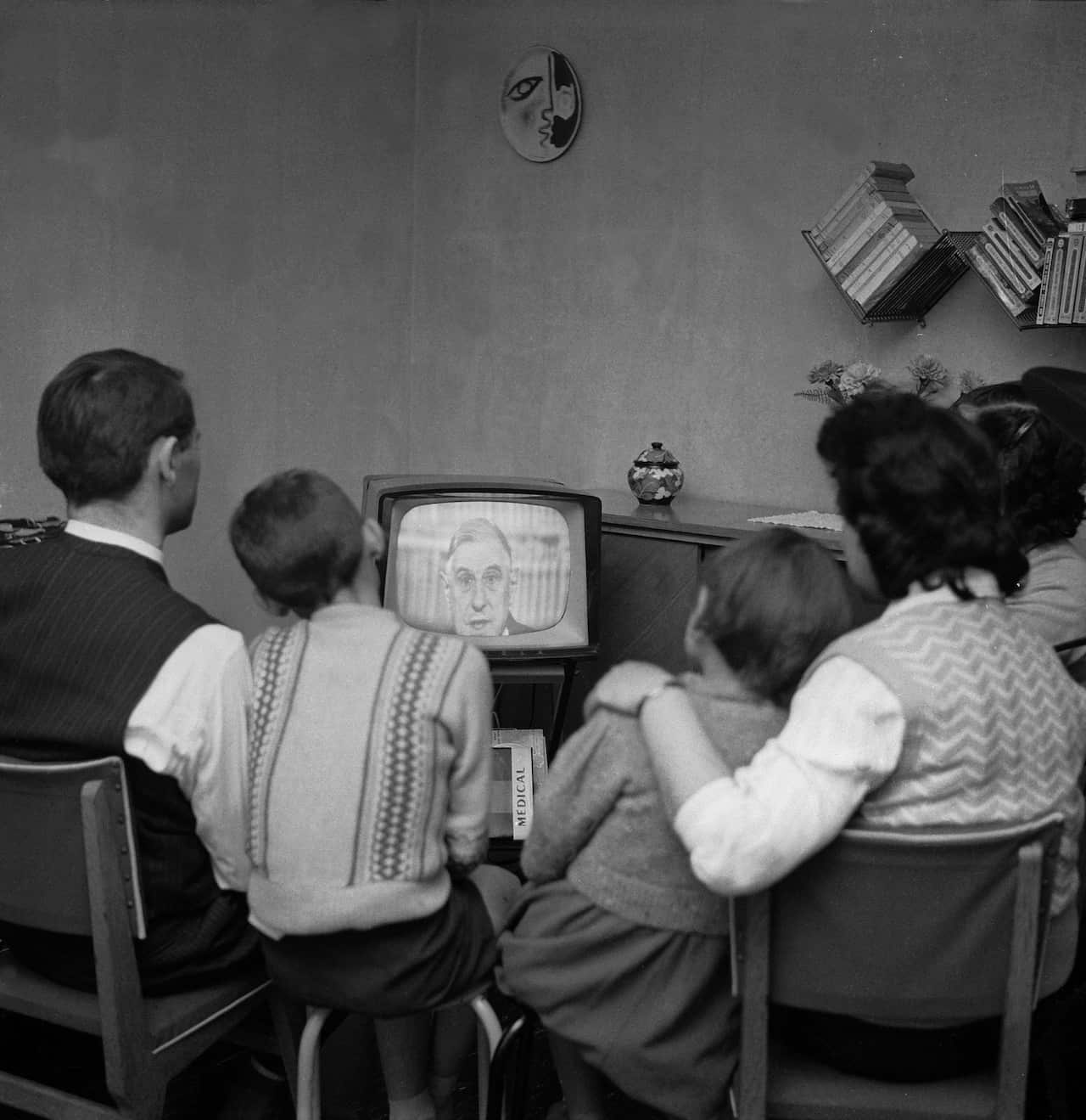 A Family Is Watching De Gaulle On Television