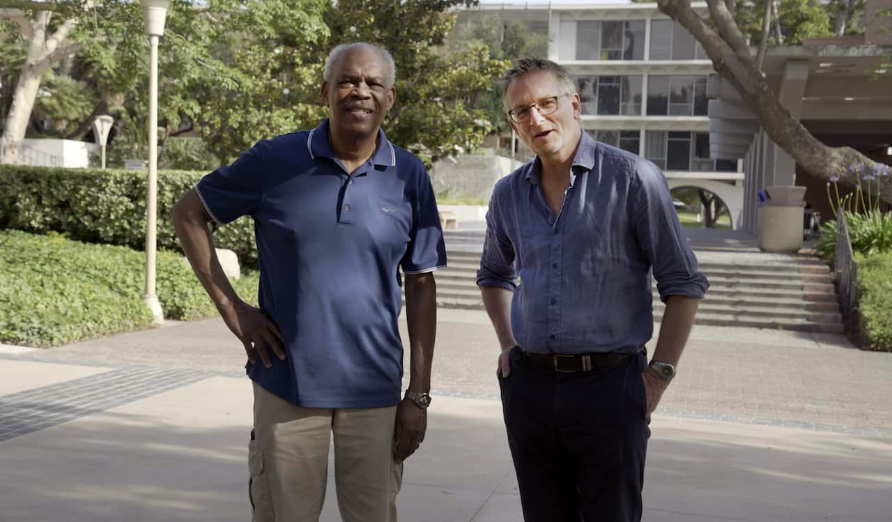 Michael Mosley with a man he meets in his show Secrets of the Superagers