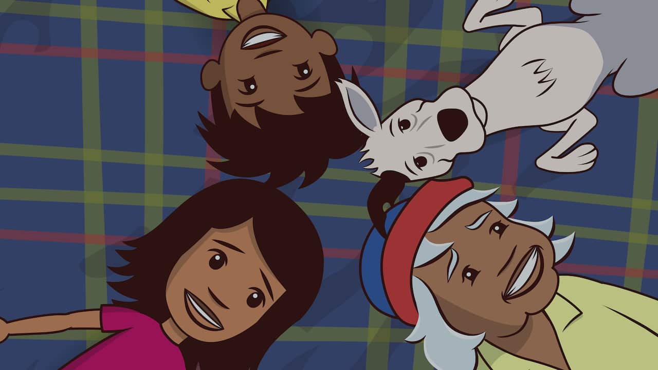 Nanna, Big Cuz, Little J and Old Dog look at the stars in Little J & Big Cuz.