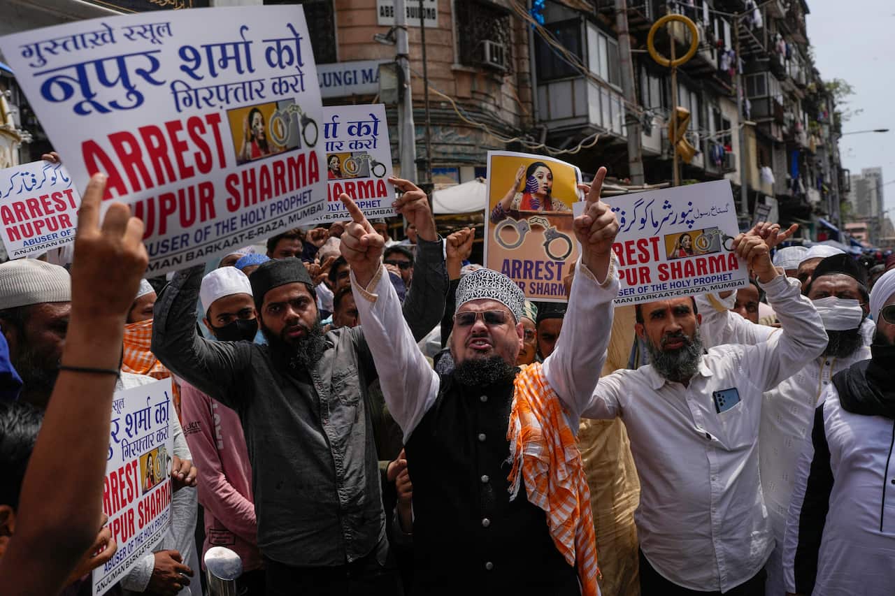 Muslim men protesting in India.