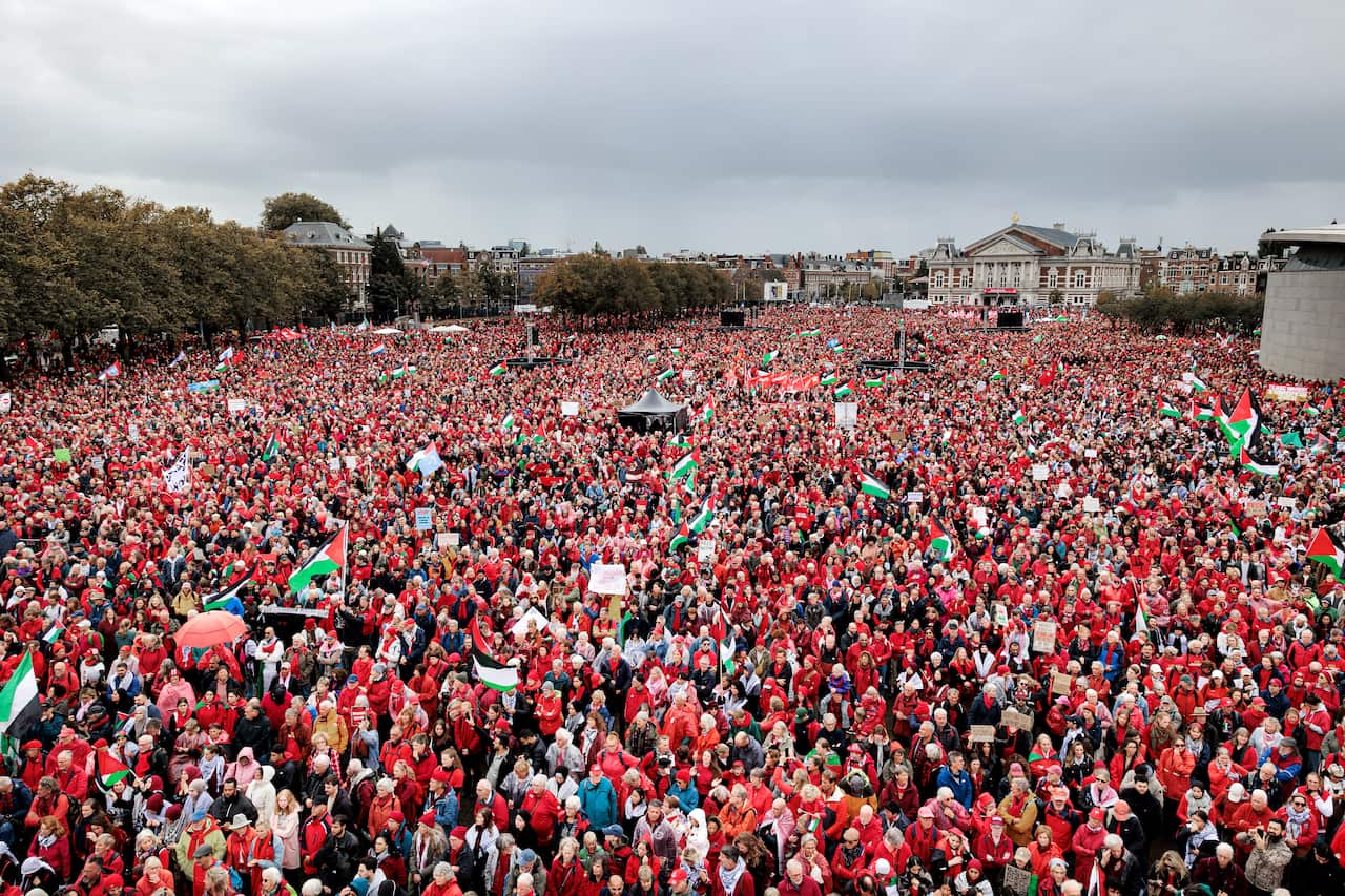 Aerial view of a large crowd of people
