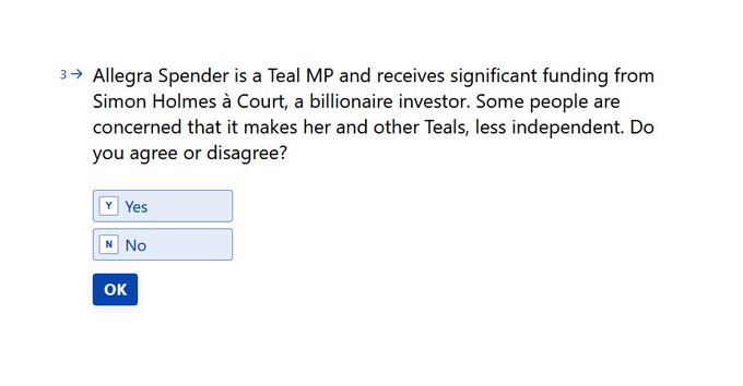 A poll with a question and the option to answer yes or no