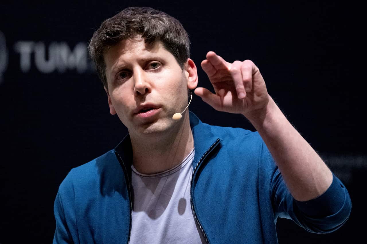Close up of Sam Altman speaking