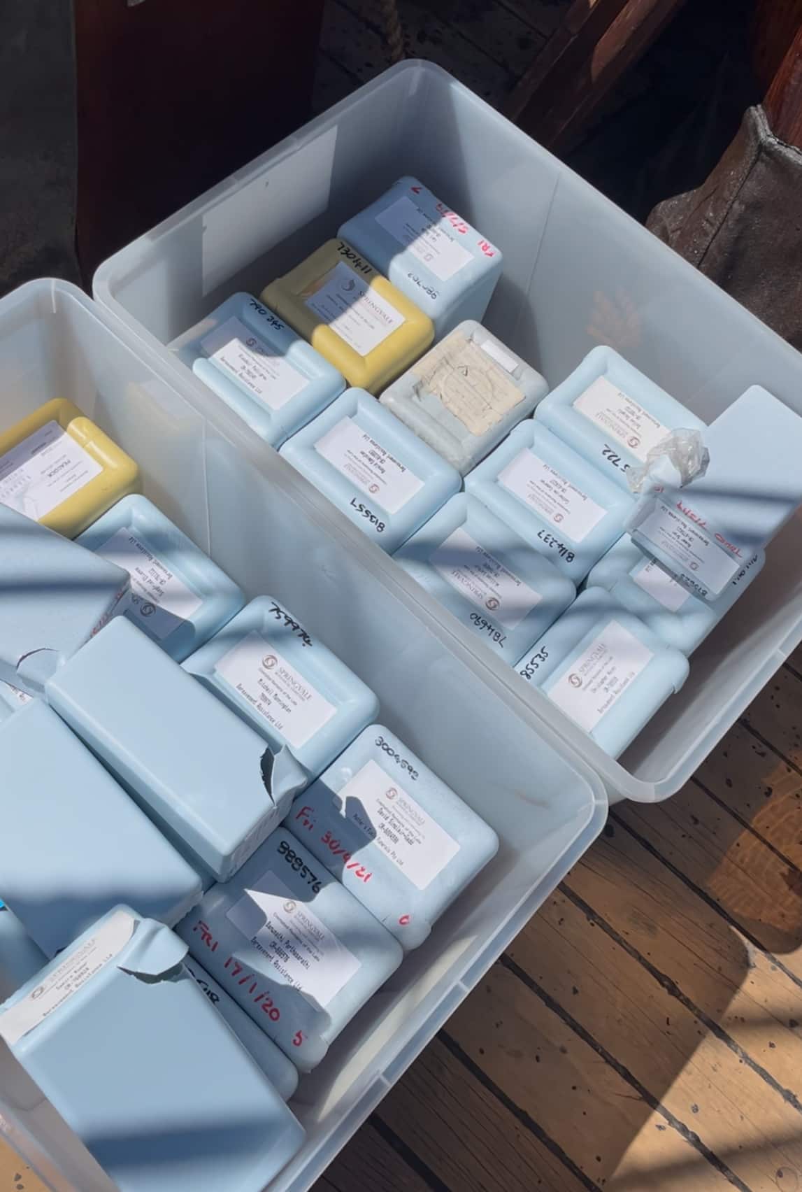 Containers filled with human remains.