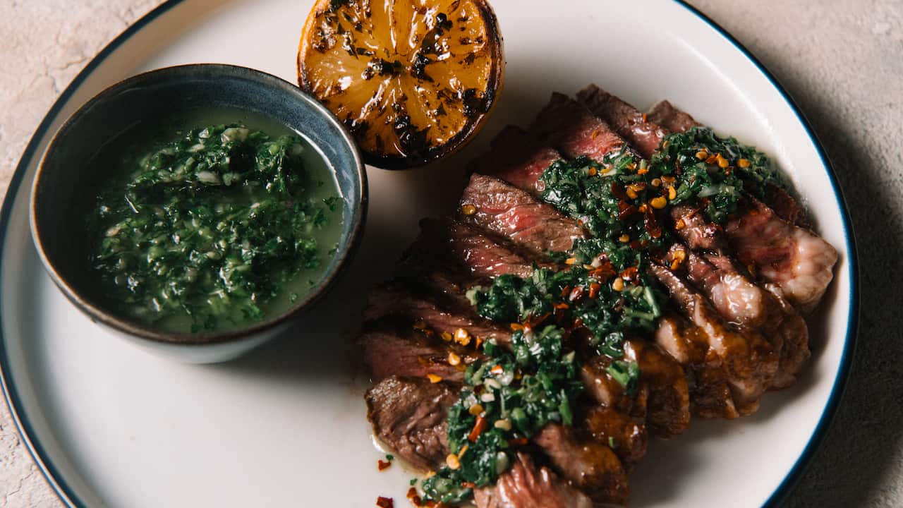 Steak with Asian chimichurri