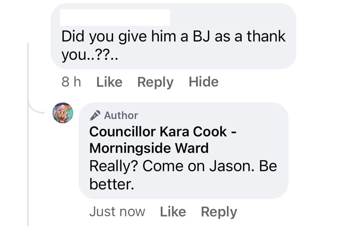 Screenshot of a comment on Facebook.