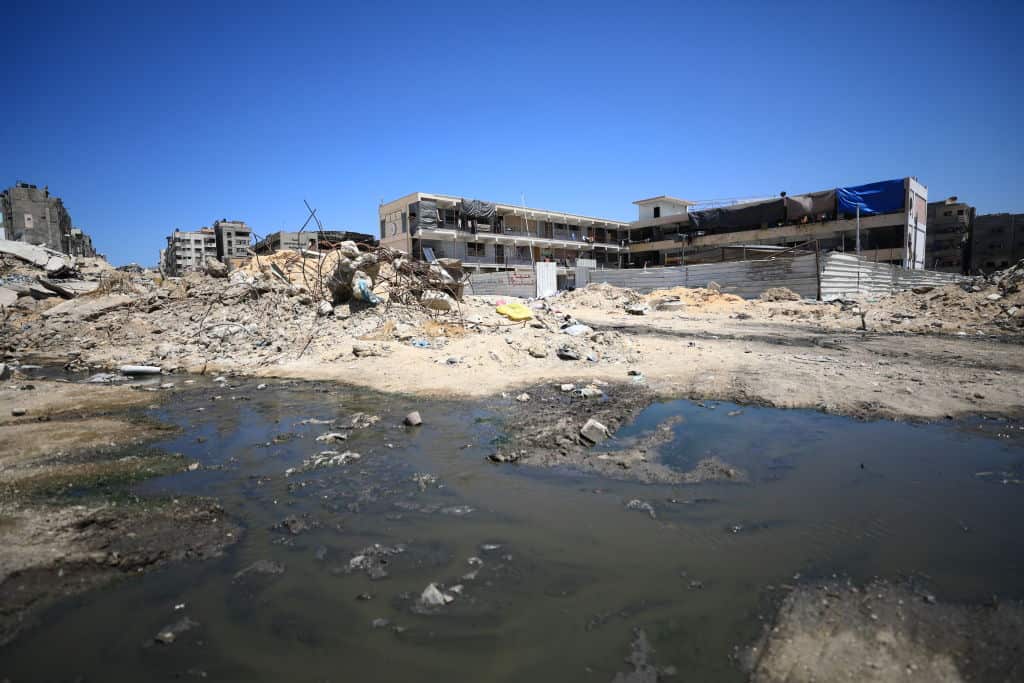 Garbage and stagnant wastewater in Gaza.