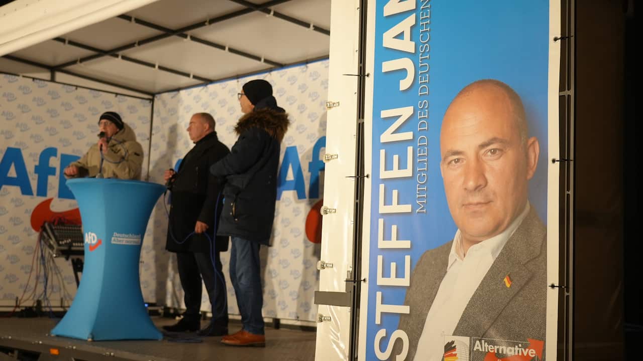 An election poster on a stage