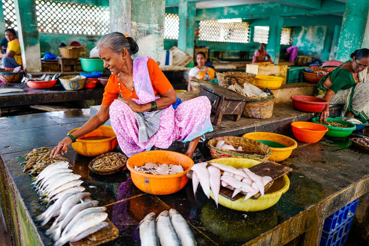 Fish market at Bandoli, GA, India