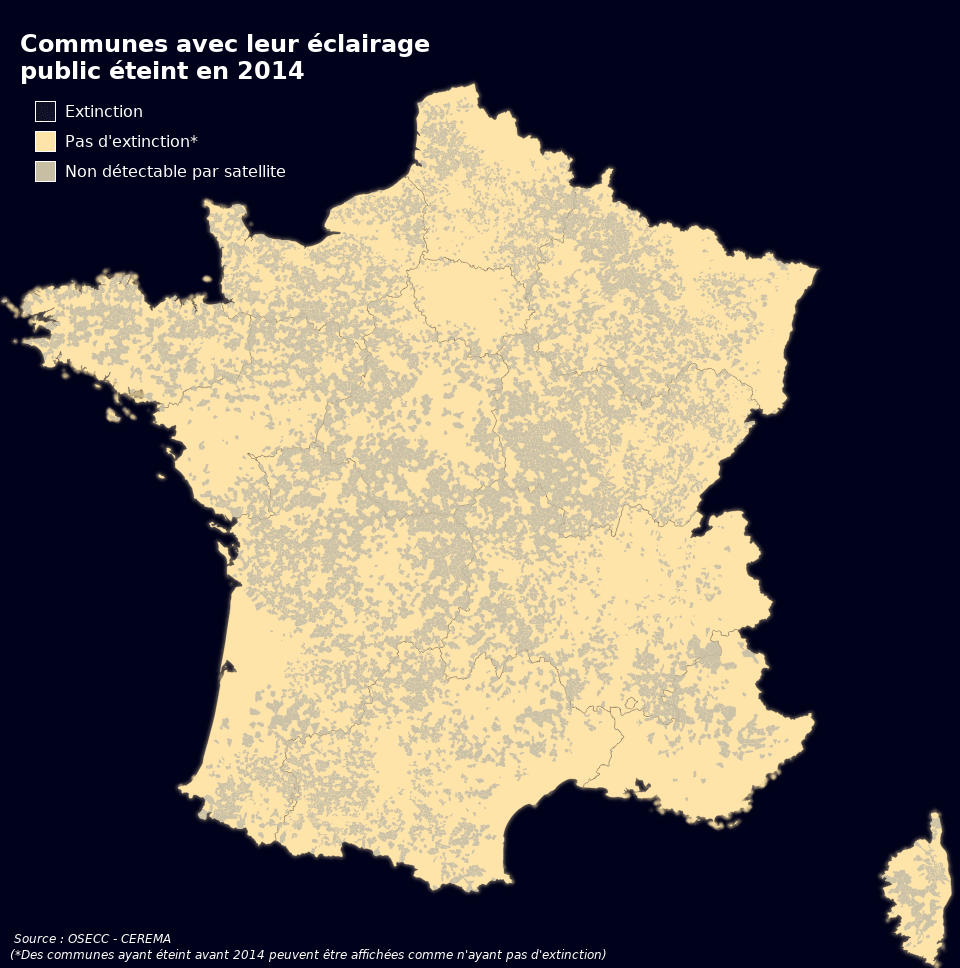 A graphic displays a map of France showing how the country began switching off public outdoor lights after the implementation of the light pollution decree.