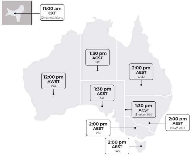 A map of Australia with time zones