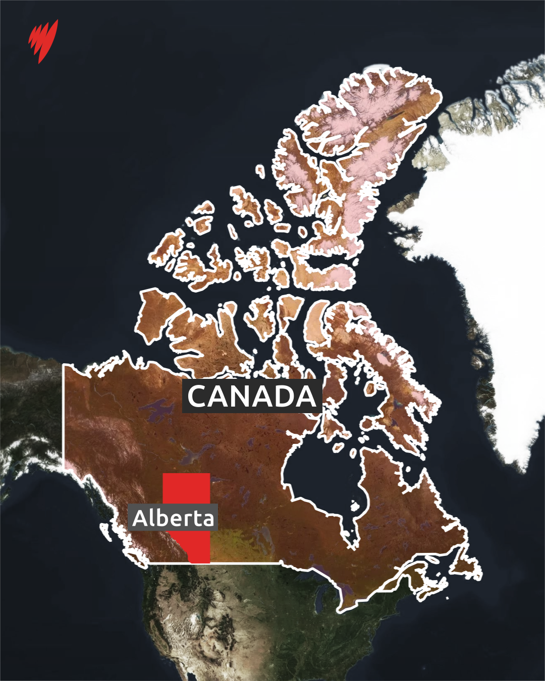 A map of Canada showing the location of the province of Alberta.