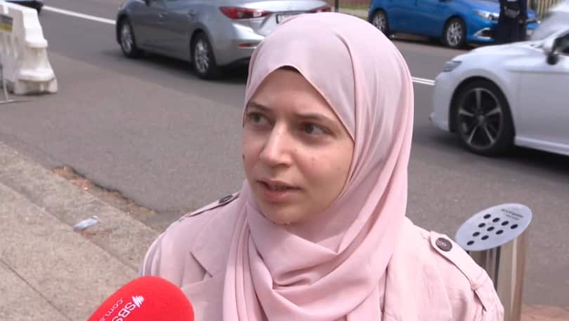 Close up of a woman with a pink hijab
