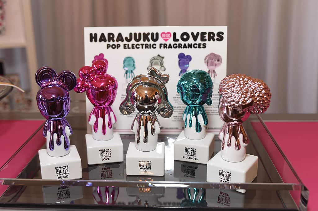 Perfume bottles on display. 