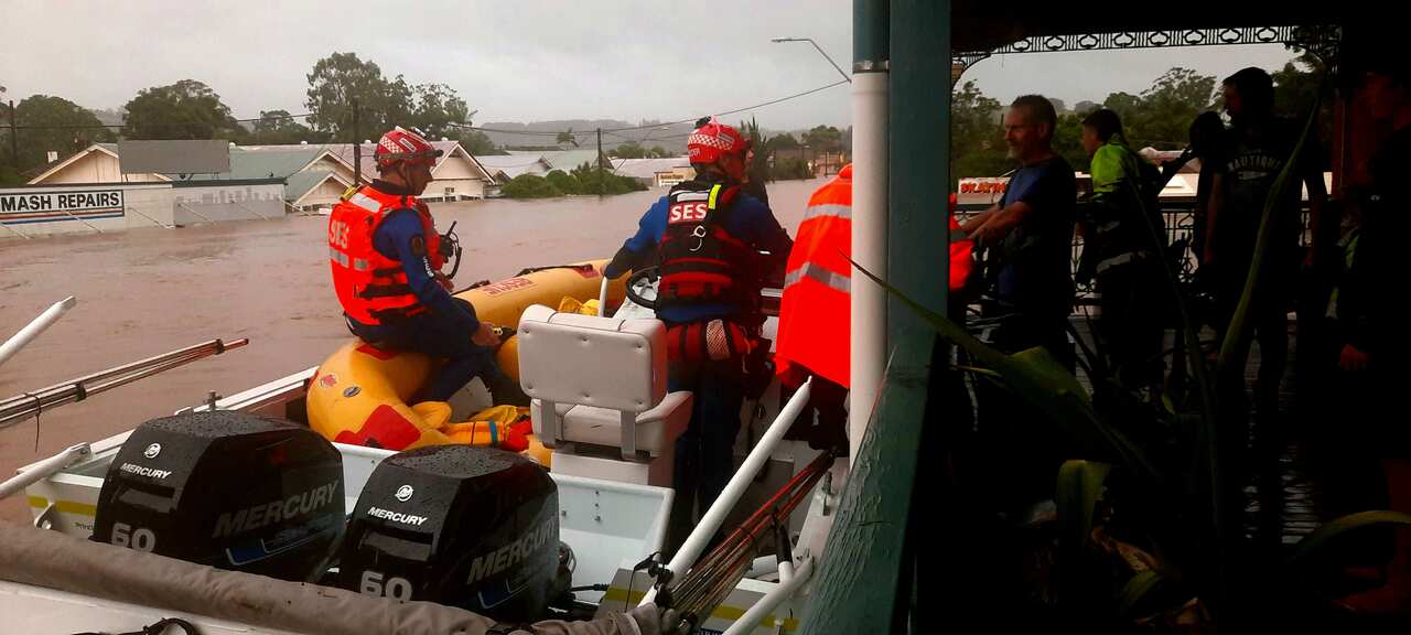 SES rescuers on the balcony of the Winsome on the morning of February 28.