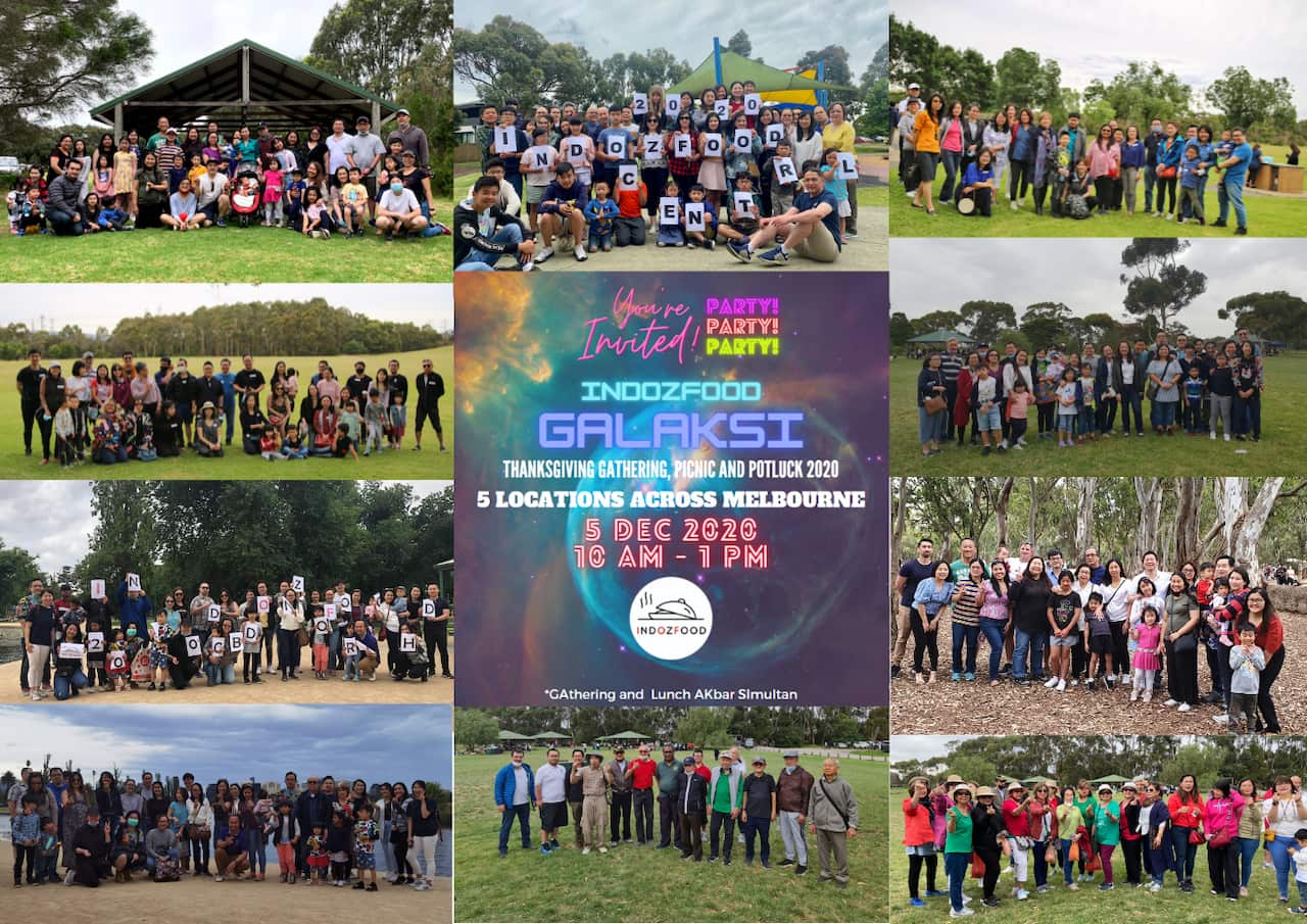 IndOz Fod simultaneous thanksgiving parties in five locations across Melbourne - 5 Dec 2020. 