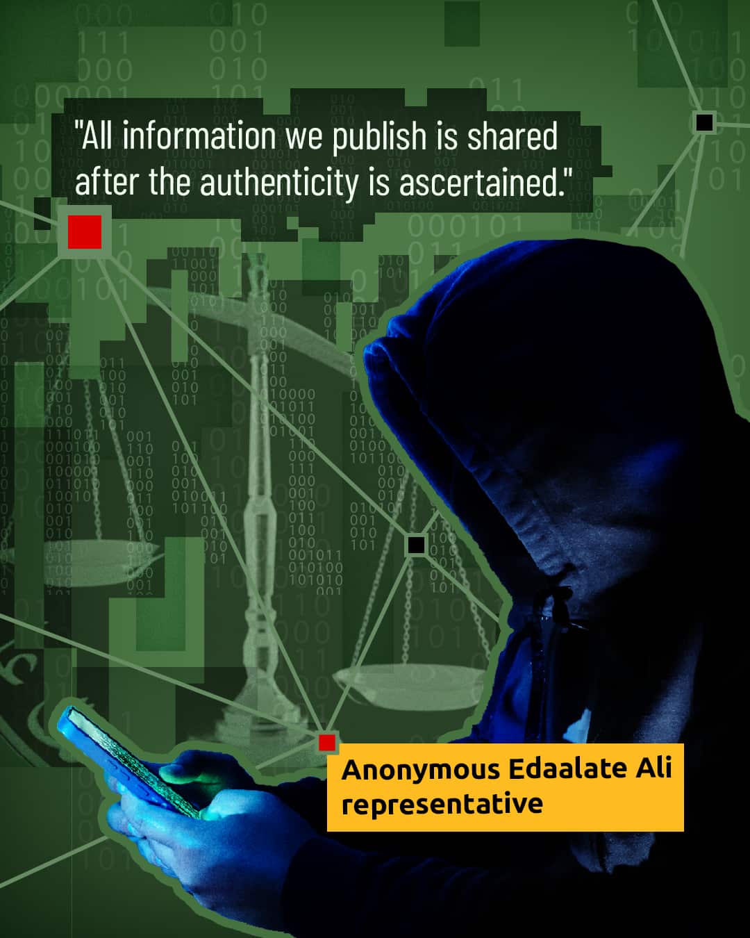 Artwork of a person wearing a dark hoodie and holding a mobile phone