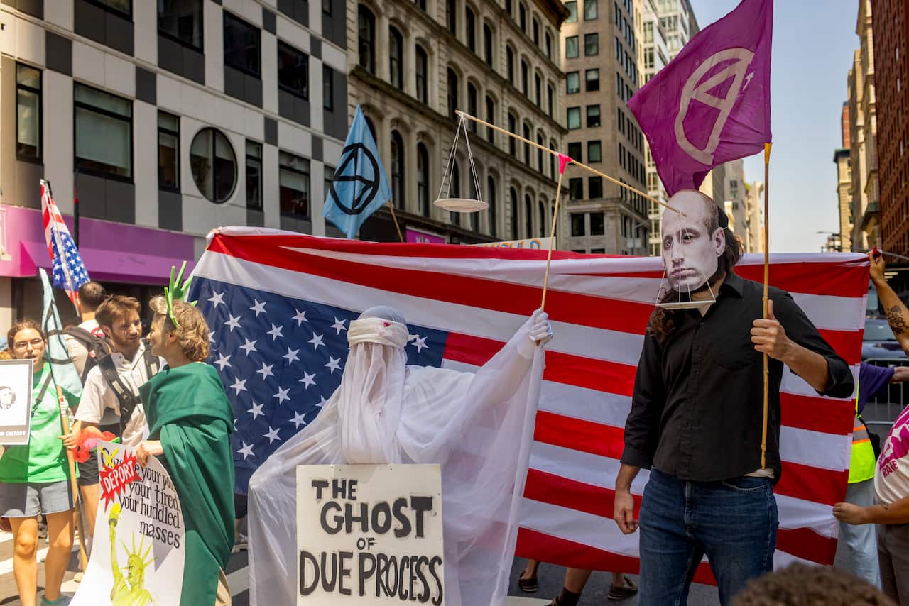 Activists Protest Against ICE Detention Centers Outside New York Immigration Court